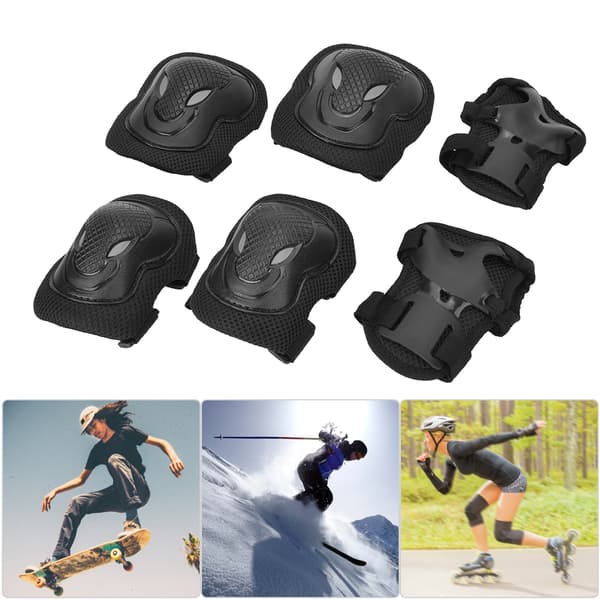 Thickened Protective Set for Roller Skates Knee Pads Elbow Pads Gloves for Adults (Black)