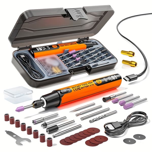 40-in-1 Mini Electric Drill/Grinder/Polisher/Engraving Kit - 6-Speed Handheld Rotary Tool with LCD Display, 40 (Drill Grå-101.6 cm En