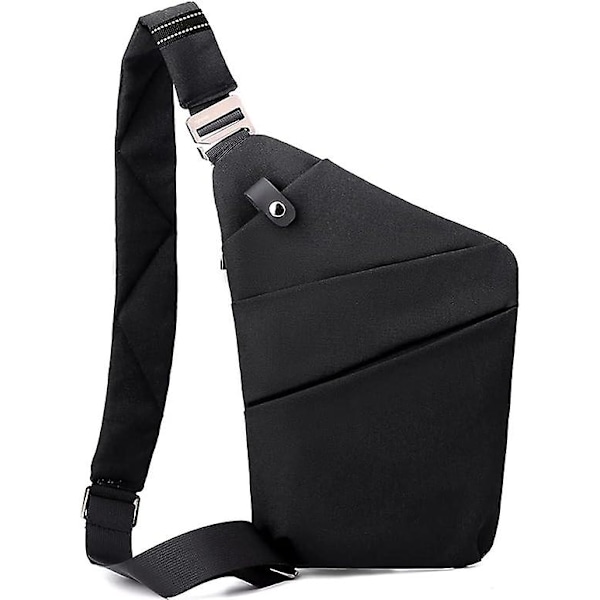 Slingväska, lätt crossbody axelväska bröstväskor dagsryggsäck, en rem stöldskydd slingväska för kvinnor män DB svart black left shoulder