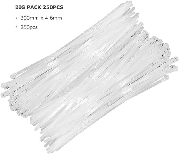 Vita Kabelbindere 300mm x 4.6mm Sort - 250 Pakke 12 tommer Premium
