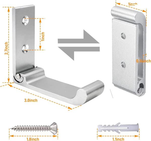 4 stk. veggkroker, sammenleggbare kroker, aluminiumslegering