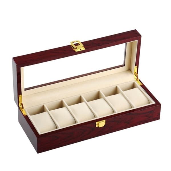 Watchbox Träkellolaatikko 6 kellolle ikkunalla - Ruusupuu-tfrf