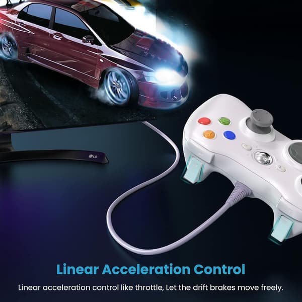 Kablet Xbox 360-controller, gaming-controller til 360 med dobbelt vibration Turbo kompatibel med Xbox 360/360 Slim og PC Windows 7,8,10 Hvid White