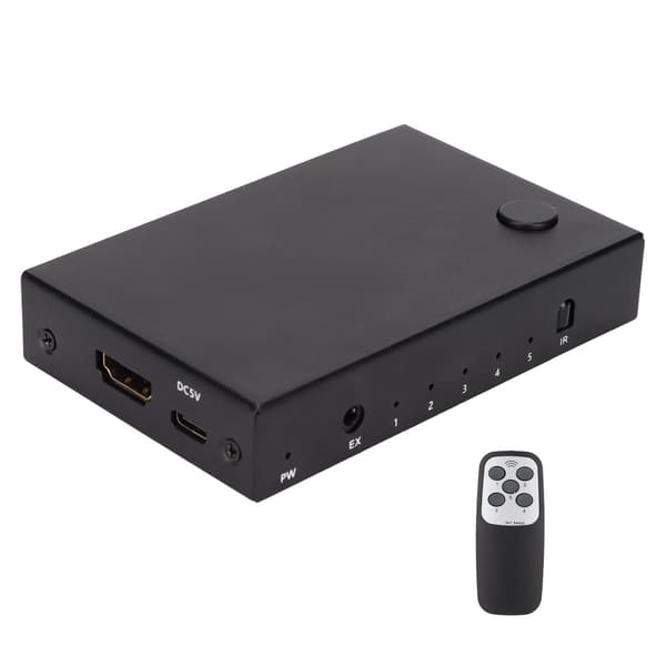 18 Gbps HD Multimedia Interface 2.0 5x1 Switcher 5 inn 1 ut-bryter med fjernkontroll og ladekabel