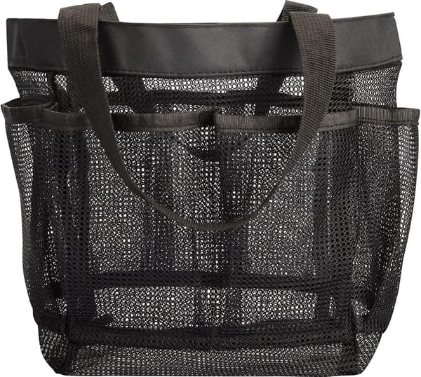 Mesh Shower Caddy, 2 Pack Black, 8 Pockets, Hanging for Dorm, Gym, Beach, Camping