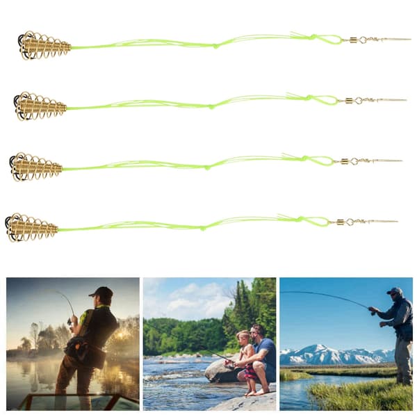 4pcs Fishing Baits Traps Barbed Fish Feeder Basket Holder Lure Hook Cage with Spring for Saltwater8#