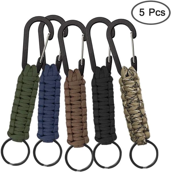 Paracord nyckelringar med karbinhake, 5-pack, unisex för utomhusaktiviteter