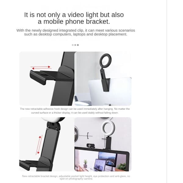 F601B Skrivebordslampe 2500-7000K Koldt Varmt Lys Madfoto Lampe Sammenklappelig Videokonference Computerlampe