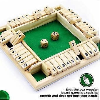 1-4 spillere Shut The Box terningespil, klassisk 4-sidet træspil med terninger til børn og voksne, bordversion og pubspil legetøj
