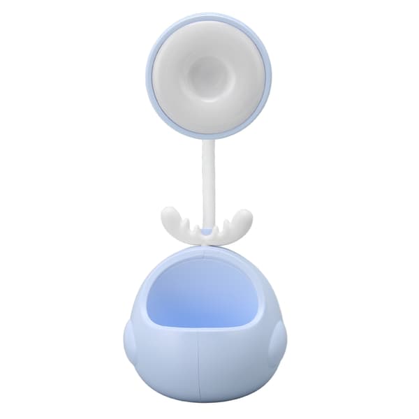 LED Table Lamp Flexible Hose Foldable Desk Lamp with Pen Holder USB Charging Cartoon Night Light Blue
