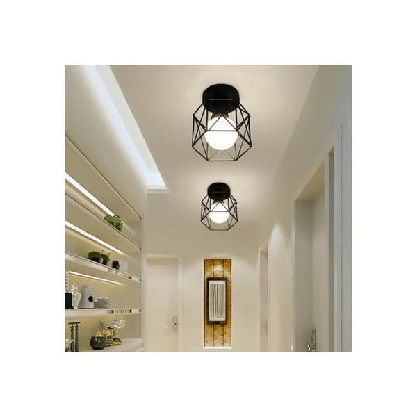 Sett med 2 industrielle firkantede metallburlamper, taklampe_tfrf
