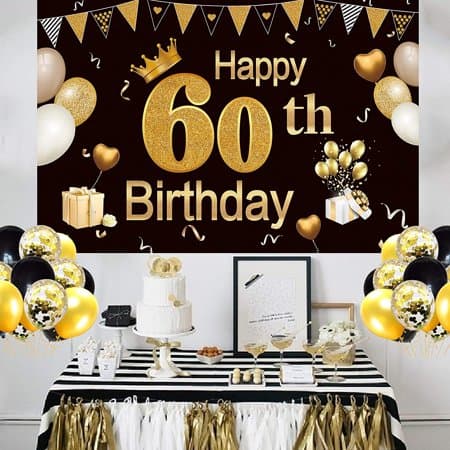 60-årsdag festdekorasjon svart gull stoffplakat 60-årsdag