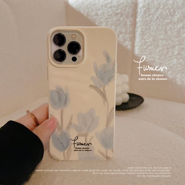 Kunstnerisk Blå Tulip Blomst Blødt Design iPhone Cover, Beige, kompatibel med iPhone 16 Pro Max