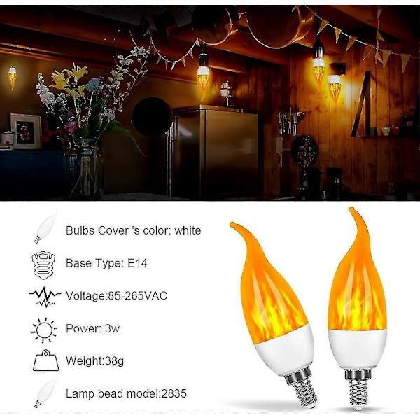 4-pack 3W E14 LED flame effect bulb, 3 light modes, decorative lamp