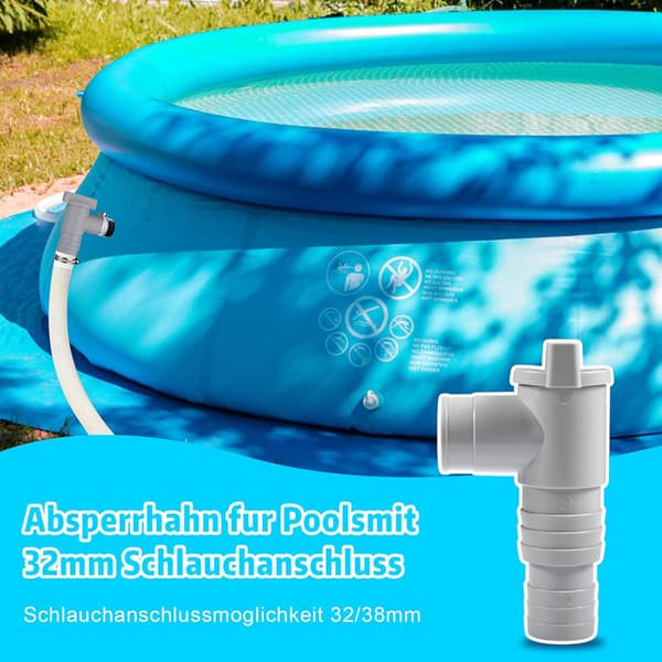 st Swimmingpool Avstängningsventil, 32 mm, 32 mm Poolventil, med 6 Slangklämmor, Kolvventil Pool Delar