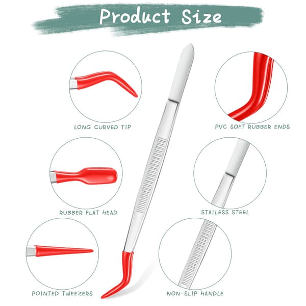 3 delar pincett med gummispetsar PVC-belagd pincettset, rak gummispets pincett platt gummispets pincett (röd)