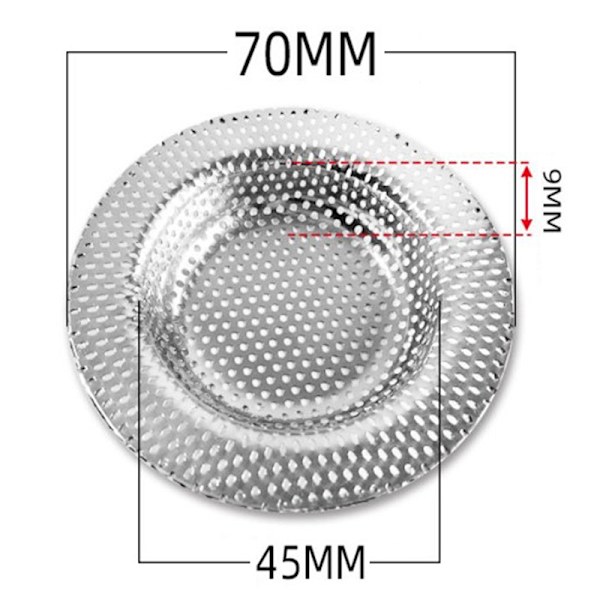 Kjøkkenvaskfilter i rustfritt stål, vaskenett, sil, sølv Silver 7cm