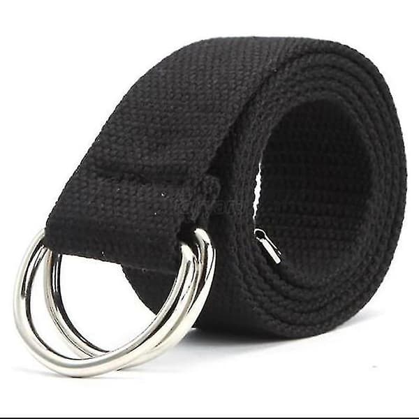 Unisex Lærredsbælte Enkelt Vævet Dobbelt D-Ring Metalspænde Taljebælte (Sort)