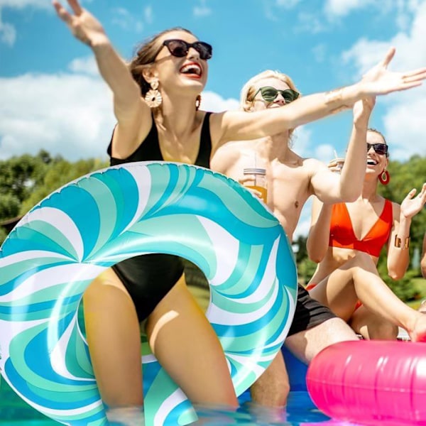 Inflatable float - Retro striped pattern - Blue - Hidden explosion-proof valve - 35 x 75 cm Blå (blå ränder)