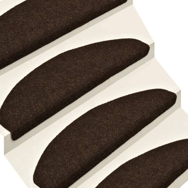 Stair mats self-adhesive 15 pcs 56x17x3 cm brown semi-circular