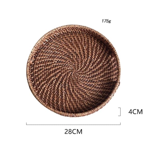 Round Rattan Serving Tray Hand-Woven Decorative Basket for Fruit Bread Snacks Home Kitchen Coffee Table Brown 11 Inch Brown S Brown S