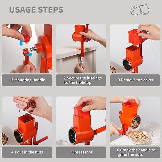 Manual Nut Grinder Ergonomic Long Handle Adjustable Structures Multifunctional Labor-Saving Nut Sesame Walnut Crusher (FMY) red red