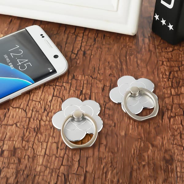 2 Pieces Cell Phone Ring Holder, Flower Shaped Ring Holder, Universal Metal Fitting, Suitable for Smartphones (Silver)