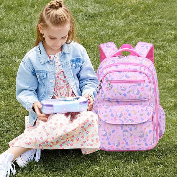 Backpack for Boys and Girls Ages 7-12, School Bag, Waterproof Kids Backpack, Multi-Compartment Backpack Pink