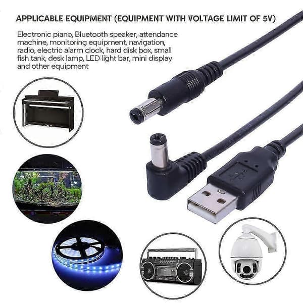 Høykvalitets USB til DC5.5 x 2.1mm Strømkabel Ladekabel for Elektronisk Keyboard, LED-lysstripe, 5V Spenningsenhet