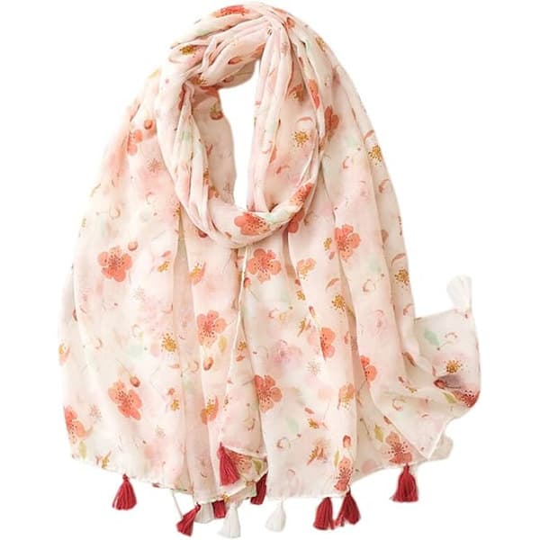Damscarf, stor oversized blommönstrad scarf med fransar, lämplig för vår, sommar, höst och vinter