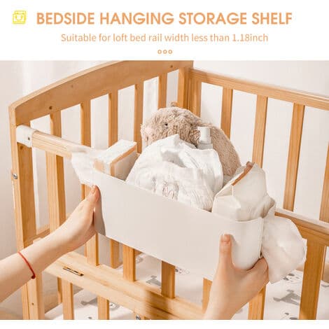 Bedside Storage Hanging Storage Shelf Bed Storage Basket with 2 Hooks Baby Bed Shelves Holder Dorm Room Accessories