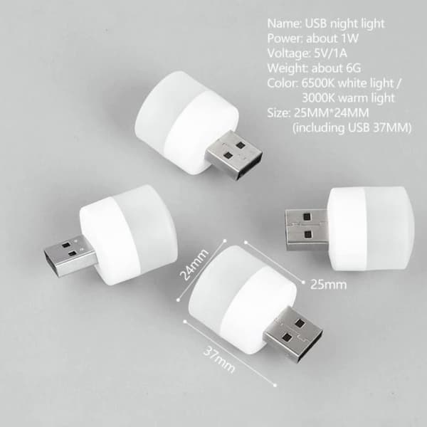 5-pack USB bärbar LED Mini Nattlampa Liten Rund Lampa VIT VIT WHITE