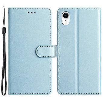 Plånboksfodral för iPhone XR 6,1 tum Sidenstruktur PU-läder Telefonstativskydd med handledsrem (Stil B)