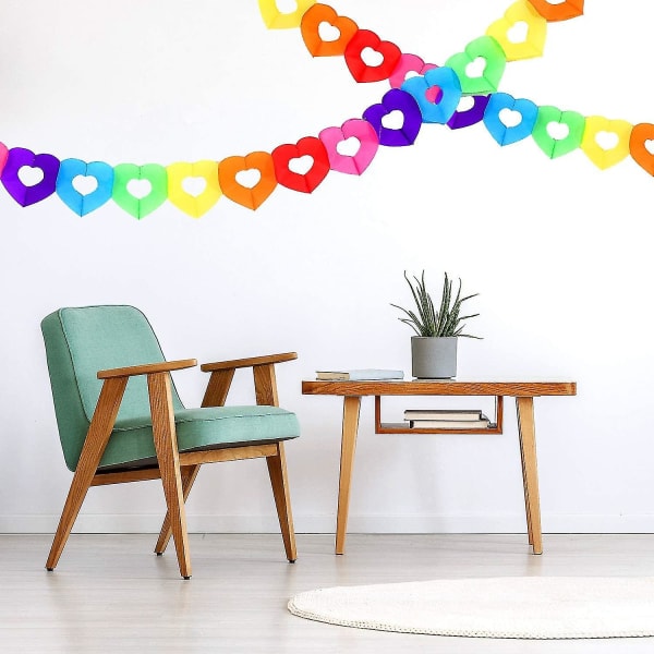 8 osaa Sydänmuotoinen Paper Garland Rainbow Tissue Paper Banner Värikäs Sydän Riippuva Koriste Paper Party Girl