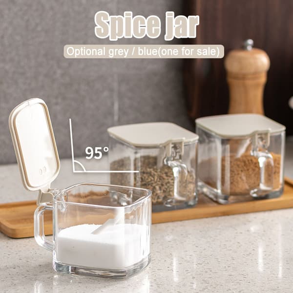 Clear Spice Rack Spice Jars Spice Box Set Spice Container with Lid and Spoon Gray Gray