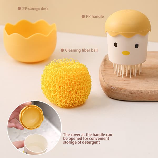 Chicken Egg Shape Pot Brush Adorable Multipurpose Pot Cleaning Tool for Kitchen Yellow Yellow