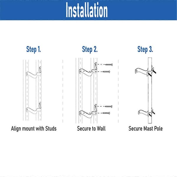 Heavy Duty Wall Mount Pair Compatible with TV Antenna Mast with (2) Adjustable Brackets for Antenna Mast Mounting Silver Silver