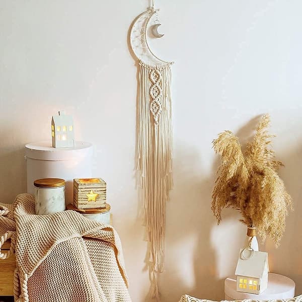 Boheme Macrame Væghængende Måne Drømmefanger Håndvævet Væg T