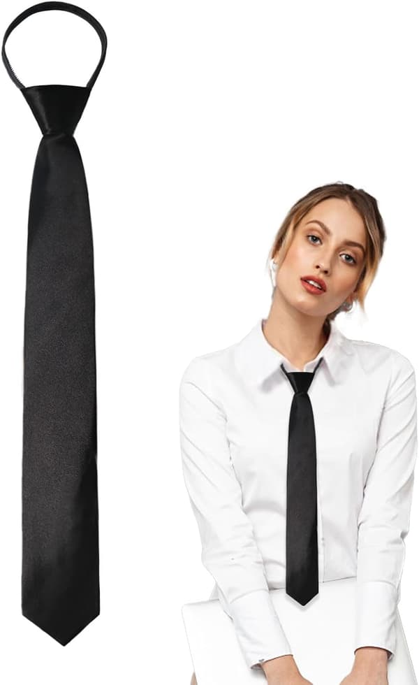 Dame slips, forbundne sorte/røde slips til kvinder justerbar lynlås halsbind sort (bredde 2,17 tommer) - Black (Wide 2.17 In)
