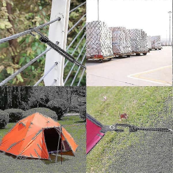 10 st Gummistroppar med Spiralhakar, 16 cm Korta Elastiska Stroppar med Hakar, Presenningsstroppar med Dubbla Hakar, Campingbälte