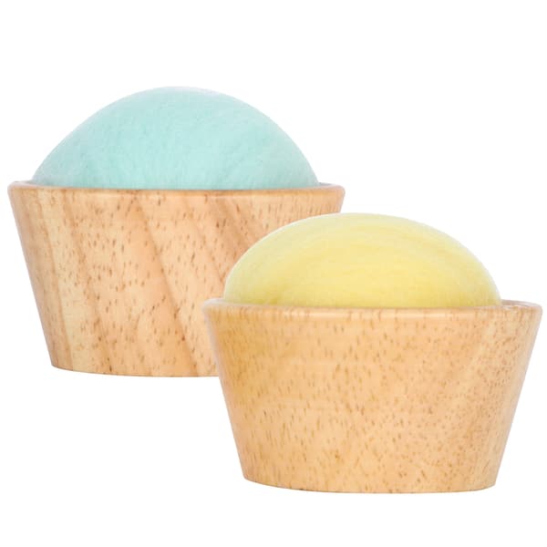 2pcs Wool Felt Pincushion, Vertical with Wooden Bowl, Sewing Embroidery Tool