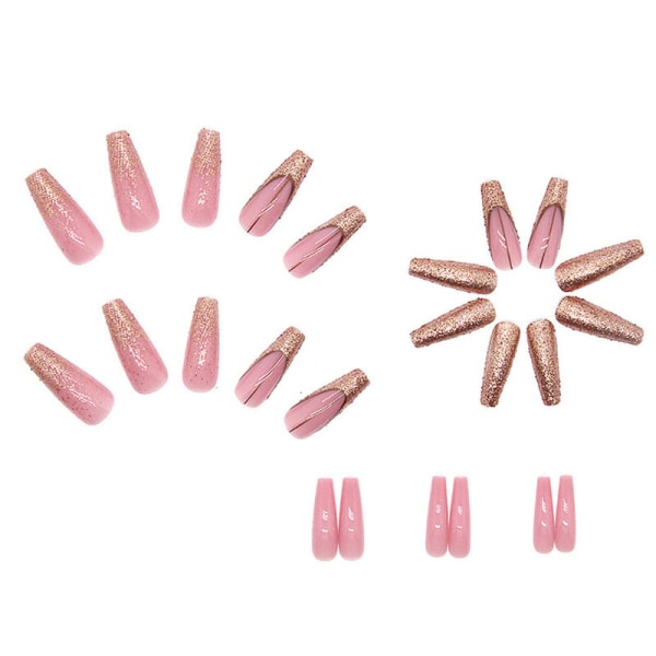 Förpackningen innehåller 24 glitternaglar att fästa, långa konstgjorda naglar C