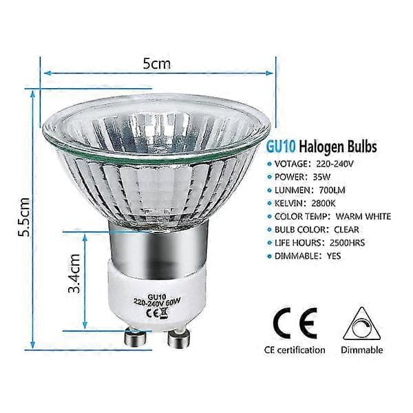 8-pakning GU10 Halogenlamper 35W, 220V GU10 Halogen Spotlys 2800K Varmhvit