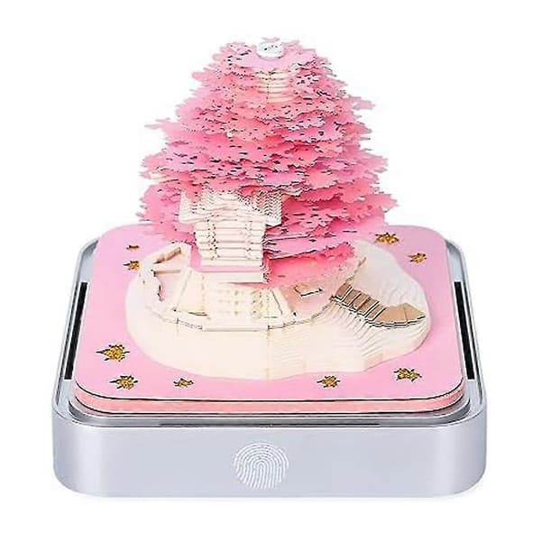3D Notesblok-skrivebordskalender med belysning, 2024 Kalender Sakura-træ 3D Notesblok Artopad Gravering, Artis