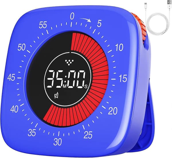 Uppladdningsbar visuell timer, digital timer med 4 larmlägen för barn, inlärning, kök, matlagning, kontor