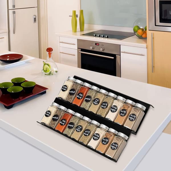Spice rack - space-saving - extendable from 30 to 60 cm - adjustable drawer dividers - kitchen storage rack - spice rack suitable for acrylic drawers.