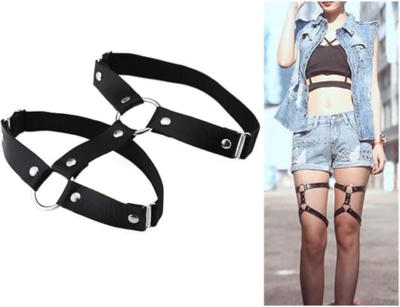 2 st Justerbara Rad Läder Benband Garter Bälte Punk Gothic