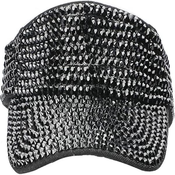 Empty sports visor with shiny rhinestones, adjustable cap (black)