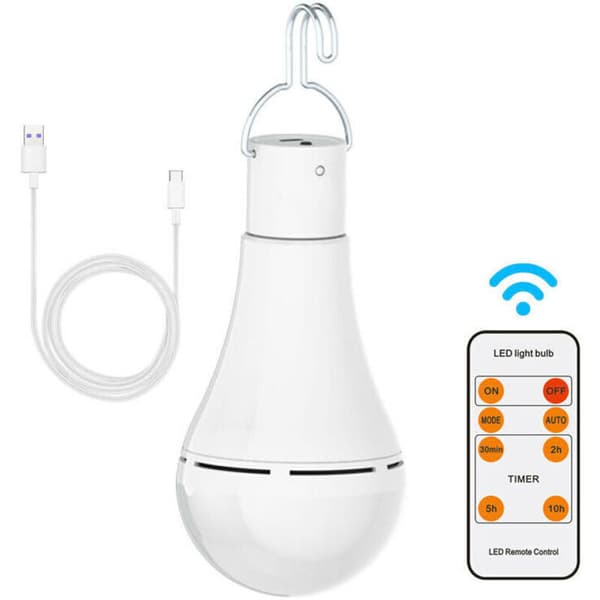 USB Rechargeable Lamp with Remote Control, 7W LED Battery Lights, E27 Touch Dimmable Lamp with Timer Function, Outdoor Camping Emergency Light