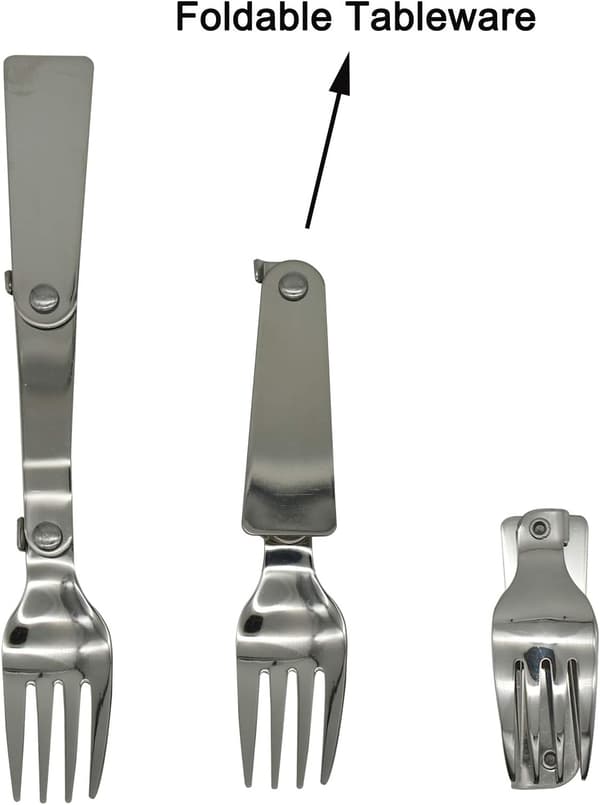 Sammenklappeligt Campingbestiksæt - 18/10 Rustfrit Stål Ske & Gaffel til Rejser & Vandring (6 Dele)
